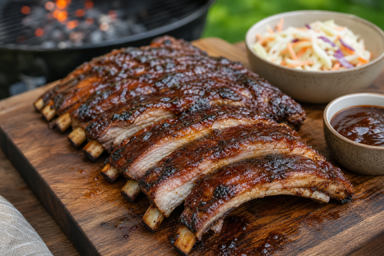 Sticky pork ribs with brown sauce BBQ glaze
