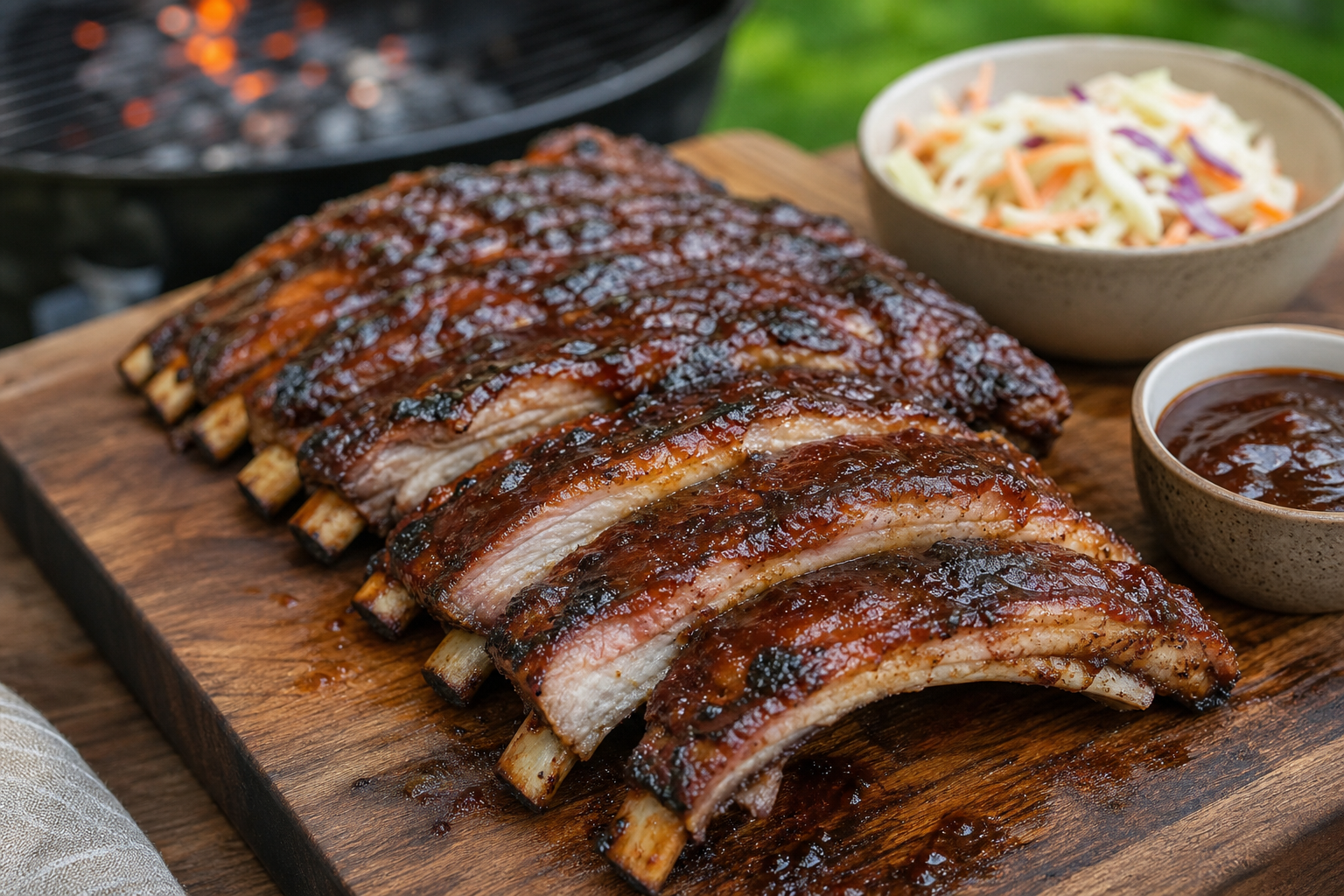Sticky pork ribs with brown sauce BBQ glaze