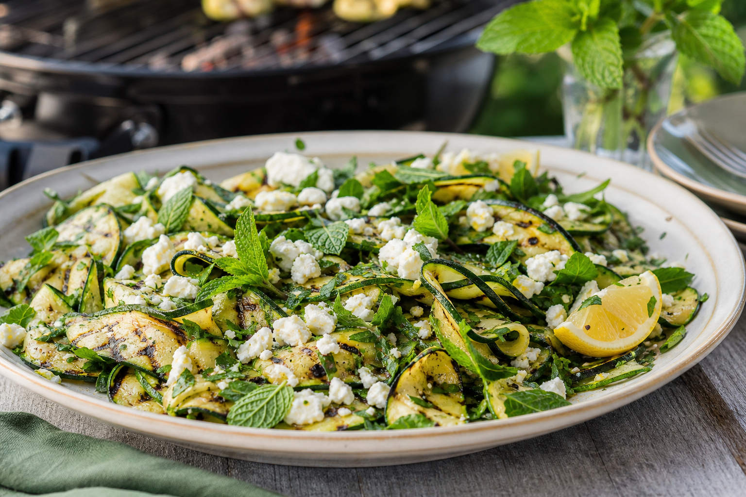 Charred courgette and feta salad with mint